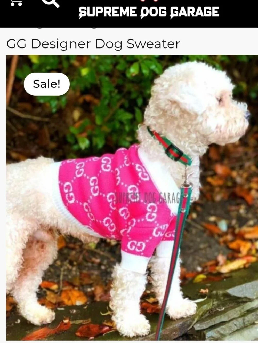Designer GG Dog Sweater Soft Stretchy Size Medium (Fits Small To Medium)